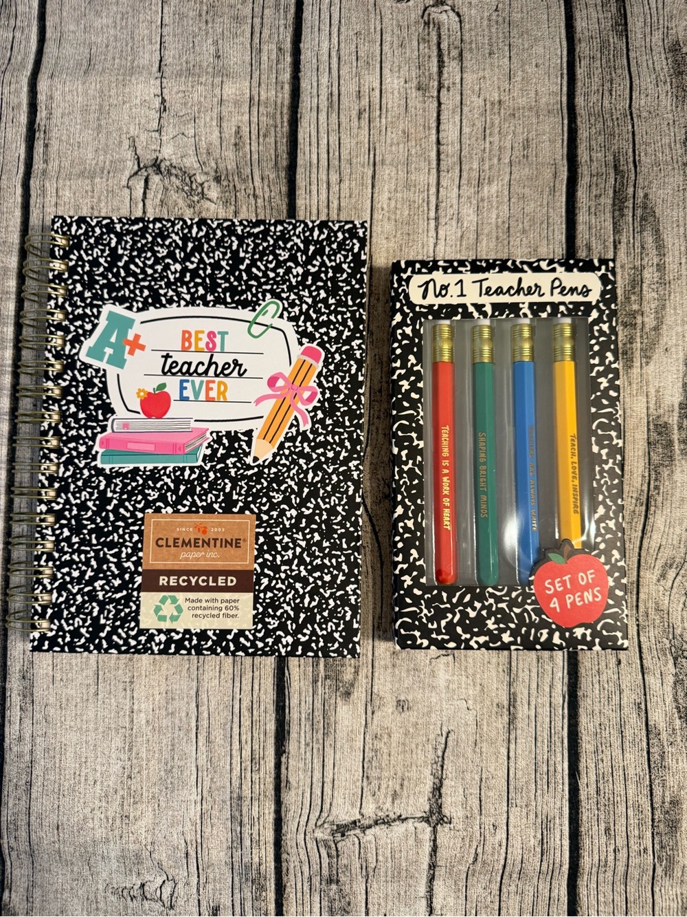 NWT! Teacher set of 4 pens in box and lined note book with spiral. Brand new! 🍎